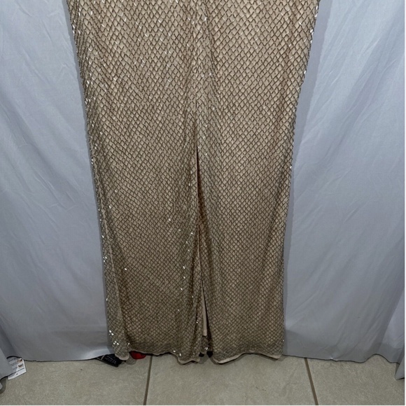 NWT $698 Mac Duggal [ 16 ] Beaded Butterfly‎ Sleeve Column Gown Nude/Silver - Picture 14 of 16